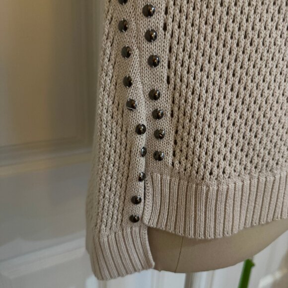 Rock & Republic Womens Mesh Tan Sweater XS Studded Brown Knit Lightweight Hi-Low - Picture 3 of 11